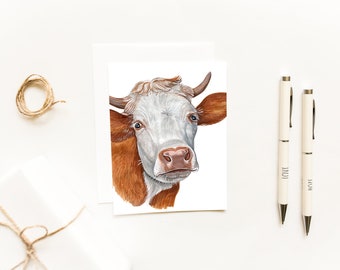 Painted Guernsey Cow Face Farmhouse Notecard~Rustic Animal Greeting Cards~Farmhouse Greetings