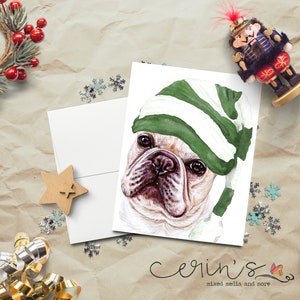 Watercolor French Bulldog Christmas Card~Warm and Cozy Holiday Dog Cards~Canine Stationery~Frenchie Gifts~Dog Mom Christmas