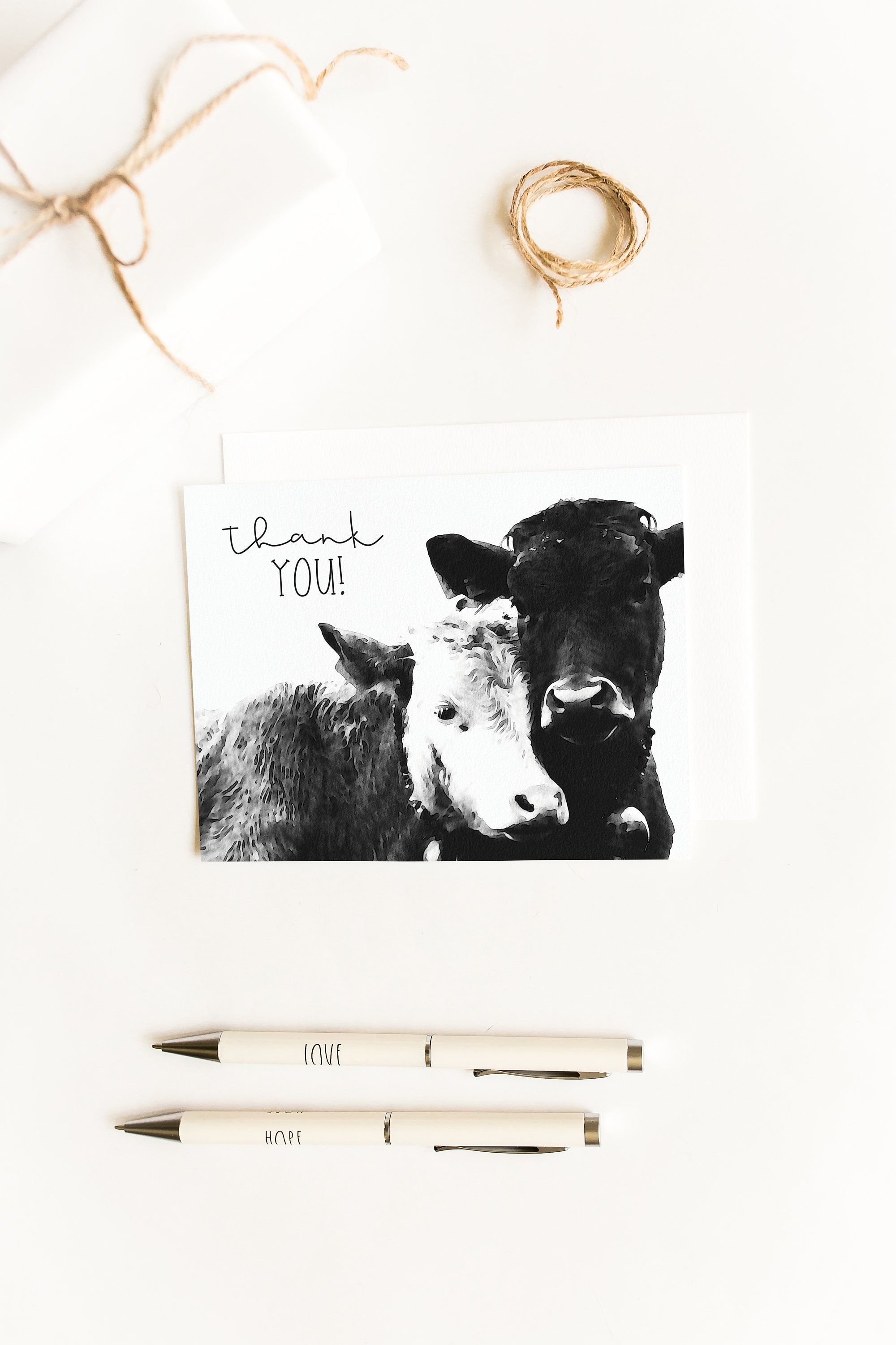 Cow Thank You Cardsblack and White Farmhouse Style Note Etsy
