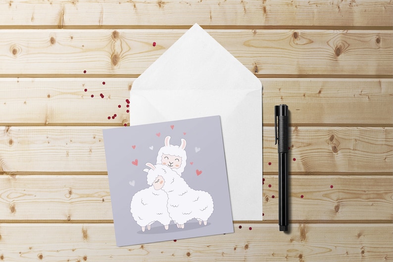 Llama LLove Card~Illustrated Alpaca Couple Anniversary Card~Love Card for Llama Lover~Square Animal Love Cards~Alpaca Wedding Card