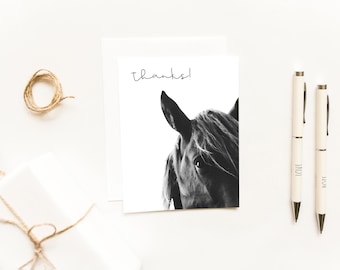 Horse Thank You Cards~Black and White Watercolor Note Cards~Peek-a-boo Horse Thank You Card