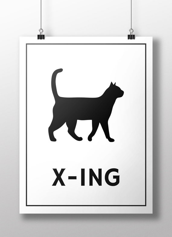 Kitty Crossing Warning Signcat X-ing Postercat Metal Sign - Etsy