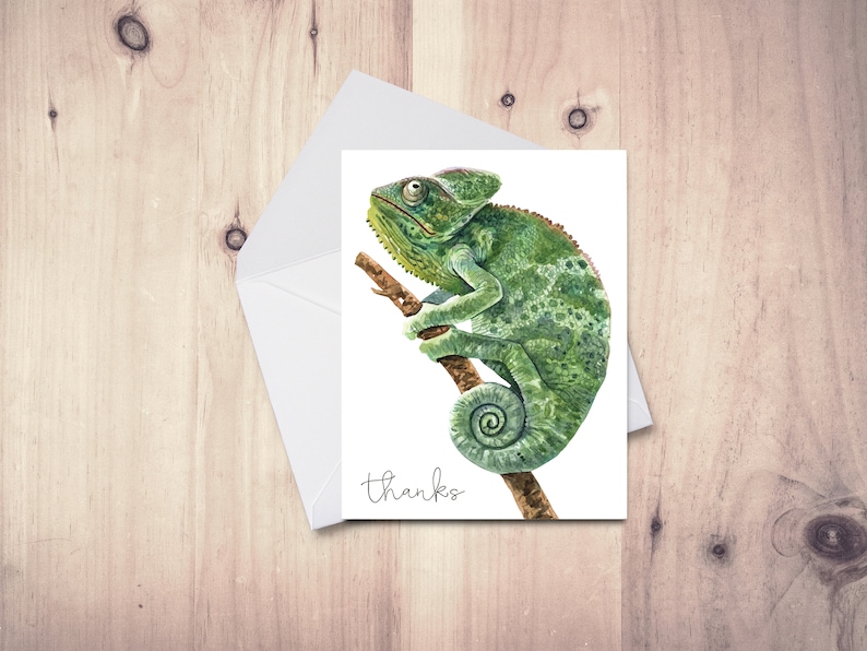 Lizard Thanks Watercolor Chameleon Thank You Card~exotic Animal Greeting Card~reptile ...