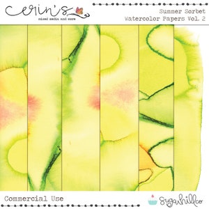 Papel aquarela sorvete de verão Vol2 ~ Papel artesanal digital ~ Textura de uso comercial ~ Suprimentos para scrapbooking digital ~ Papel amarelo e verde