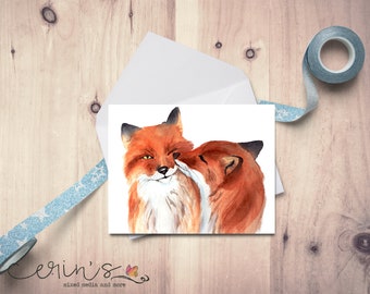 Watercolor Fox Couple Card Set~Foxes in LOVE Note Cards~Animal Note Cards~Recycled Paper Cards~Watercolor Woodland~Watercolor Fox Notecard