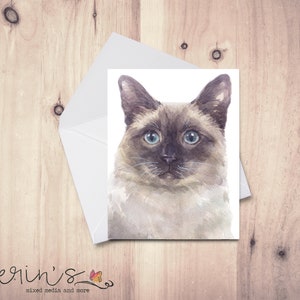 Siamese Cat Card~Watercolor Cat Blank Cards~Feline Stationery~Gift for Cat Lady~Siamese Cat Gifts~Pretty Kitty Cat