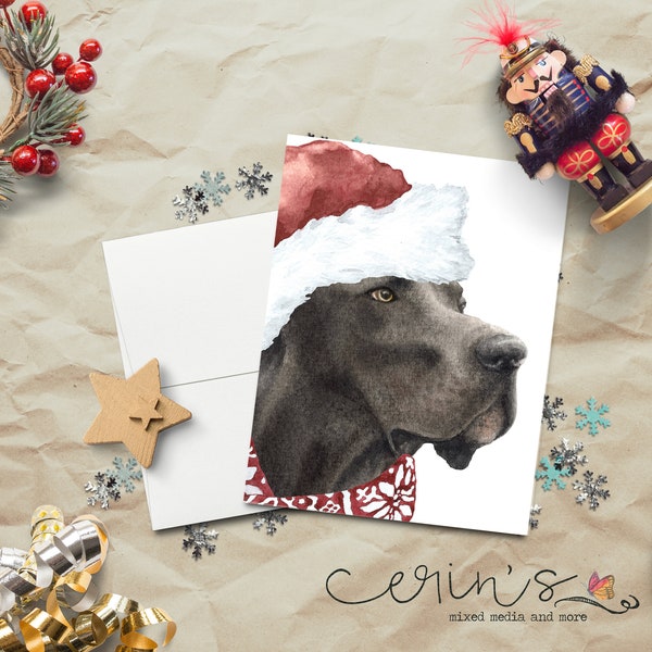 Watercolor Great Dane Christmas Card~Warm and Cozy Holiday Dog Cards~Canine Stationery