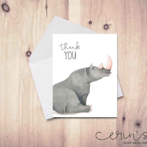 Watercolor Rhino - Etsy