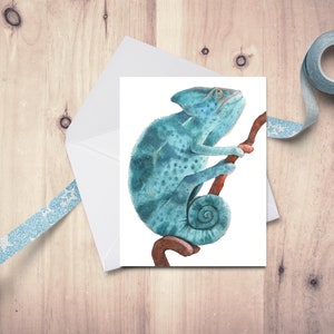 Blueish Watercolor Chameleon Note Card~Exotic Animal Greeting Card~Reptile Thank You Cards~Lizard Lover~Chameleon Gifts