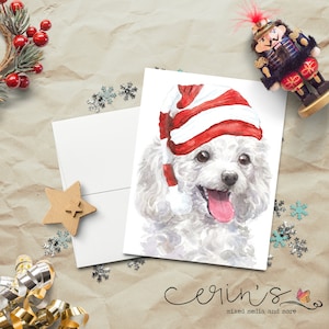 White Poodle Christmas Card~Warm and Cozy Holiday Little Dog Cards~Watercolor Canine Stationery