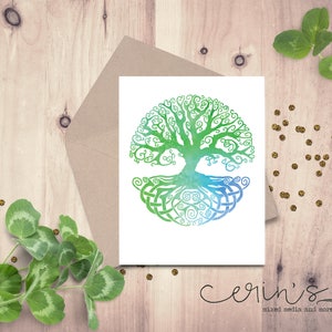 Celtic Tree of Life Watercolor Blank Knotwork Card~Celtic Nature Greeting Cards