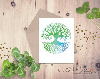 Celtic Tree of Life Watercolor Blank Knotwork Card~Celtic Nature Greeting Cards