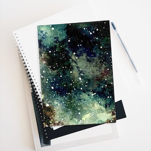 Blue and Green Watercolor Galaxy Hardback Journal~Blank Space Notebook~Cosmic Art Gifts