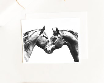 Two Horse Heads Cards~Black and White Watercolor Horse Couple Note Cards~Horseback Thank You Card~Gift for Horse Lover~Equine Friends