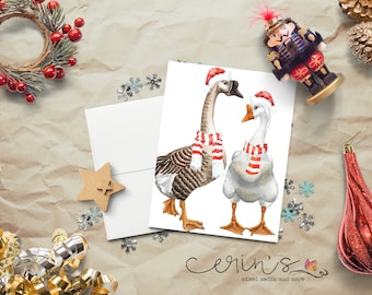 Santa Geese Card~Christmas Geese Cards~Farm Animal Holiday Stationery~Bird Christmas Cards~Goose Gifts~Farm Animals Christmas Cards