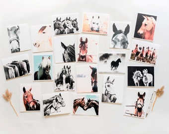 Mixed Horse Notecard Set~Large Farmhouse Horse Card Collection~Watercolor Painting Farm Animals~Working Horse Drawings~Inked Horse Cards