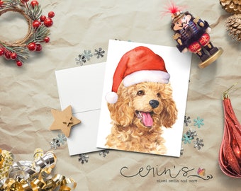 Watercolor Poodle Christmas Card~Warm and Cozy Holiday Little Dog Cards~Canine Stationery