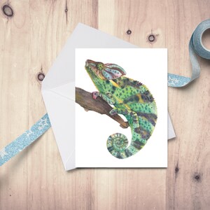 Watercolor Veiled Chameleon Note Card~Exotic Animal Greeting Card~Reptile Thank You Cards~Lizard Lover~Chameleon Gifts