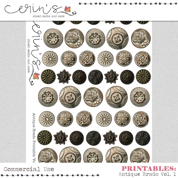 Antique Brad Collage Sheet imprimable ~ vintage Junk Journal Ephemera Elements ~ Commercial Use Art Journal Printable ~ Metal Button Cutouts