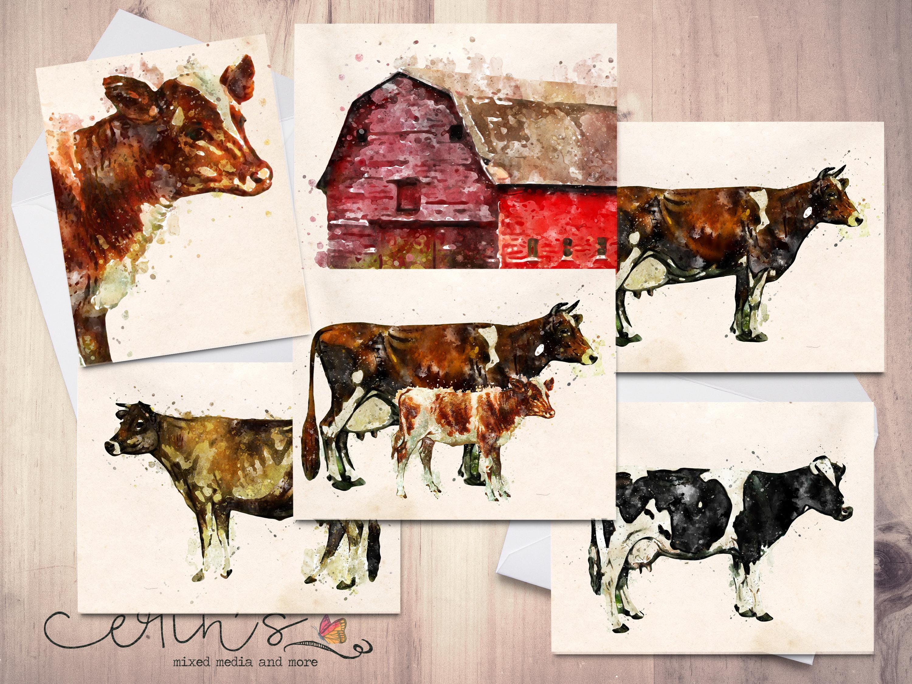 Valentine Style Cows Painted Mix Card Set