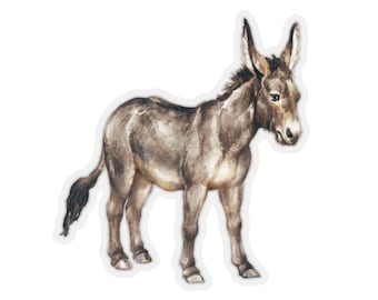 Donkey Sticker~Watercolor Mule Kiss-Cut Laptop Decal~Clear Back Sticker~Farm Animals Decals
