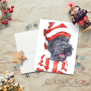 Painted Scottish Terrier Christmas Card~Warm and Cozy Holiday Dog Cards~Canine Stationery~Working Dog Gifts~Scottie Holiday Cards