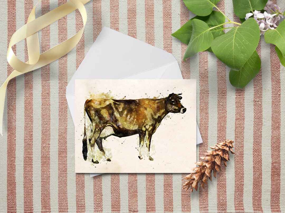 Cow Notes Vintage Brown Cow Note Card: Farmhouse Animal Greeting - Etsy