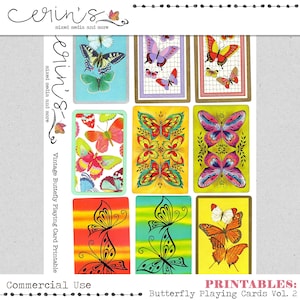 Vintage Butterfly Playing Card Collage Sheet V. 2~Junk Journal Ephemera Elements~Commercial Use Art Journal Printable
