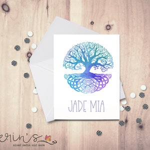 Personalized Celtic Tree of Life Note Cards~Custom Watercolor Tree of Life Notecards~Gifts for Celtic Fair or Highland Games~Purple Tree