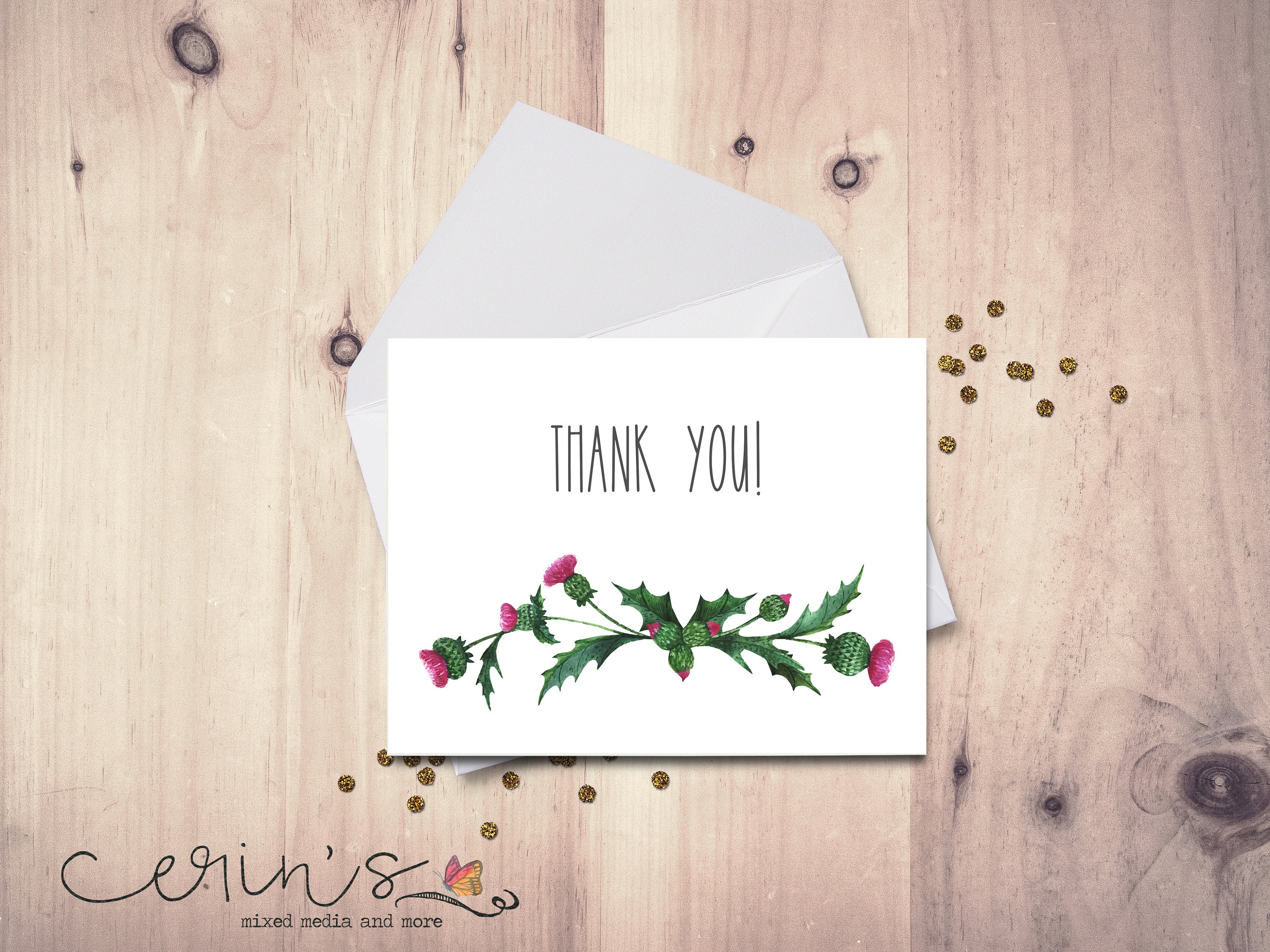 Scottish Thistle Thank You Cards~Watercolor Floral Note Cards~Recycled Flower Note Cards~Blank Note Cards~Thank You Cards~Thistle Gifts