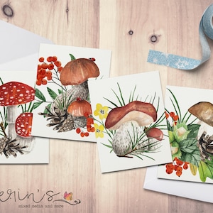 Watercolor Mushroom Mixed Note Card Set~Boho Blank Notecards 8 Card Set~100% Recycled Cards~Watercolor Plant Cards~Mushroom Gifts
