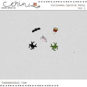 Digital Halloween Elements for Commercial Use~Glitter Resin Spiders Ghost Bat and Candy Elements