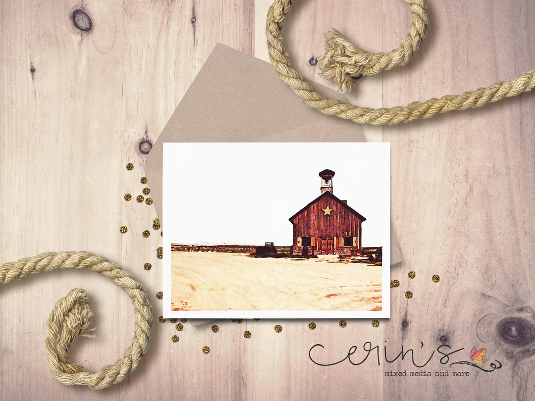 Watercolor Barn With Star Note Cards, Rustic Farm Greeting Cards - Etsy