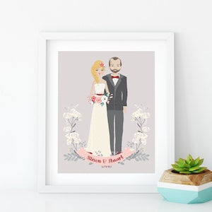 Portrait de mariage imprimable ~ Portrait de mariage numérique ~ Portrait de couple illustré personnalisé ~ Alternative au livre d&#39;or de mariage ~ Signe d&#39;invité de mariage