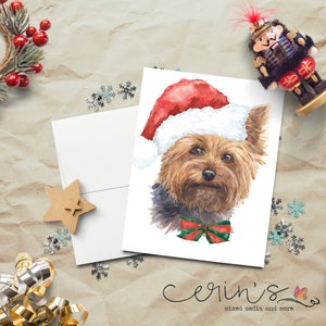 Watercolor Yorkshire Terrier Christmas CardWarm and Cozy Holiday Dog CardsWatercolor Canine StationeryLittle Dog Lover Gifts image 1