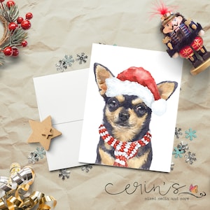 Watercolor Chihuahua Christmas Card~Warm and Cozy Holiday Dog Cards~Canine Stationery