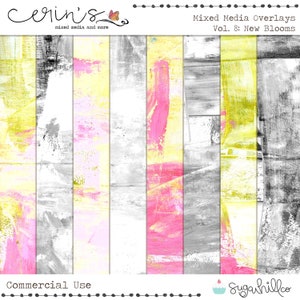 Sobreposição de mídia mista Vol. 8 New Blooms ~ Fundo do Junk Journal ~ Textura pintada para uso comercial ~ Páginas do diário de arte digital rosa e verde