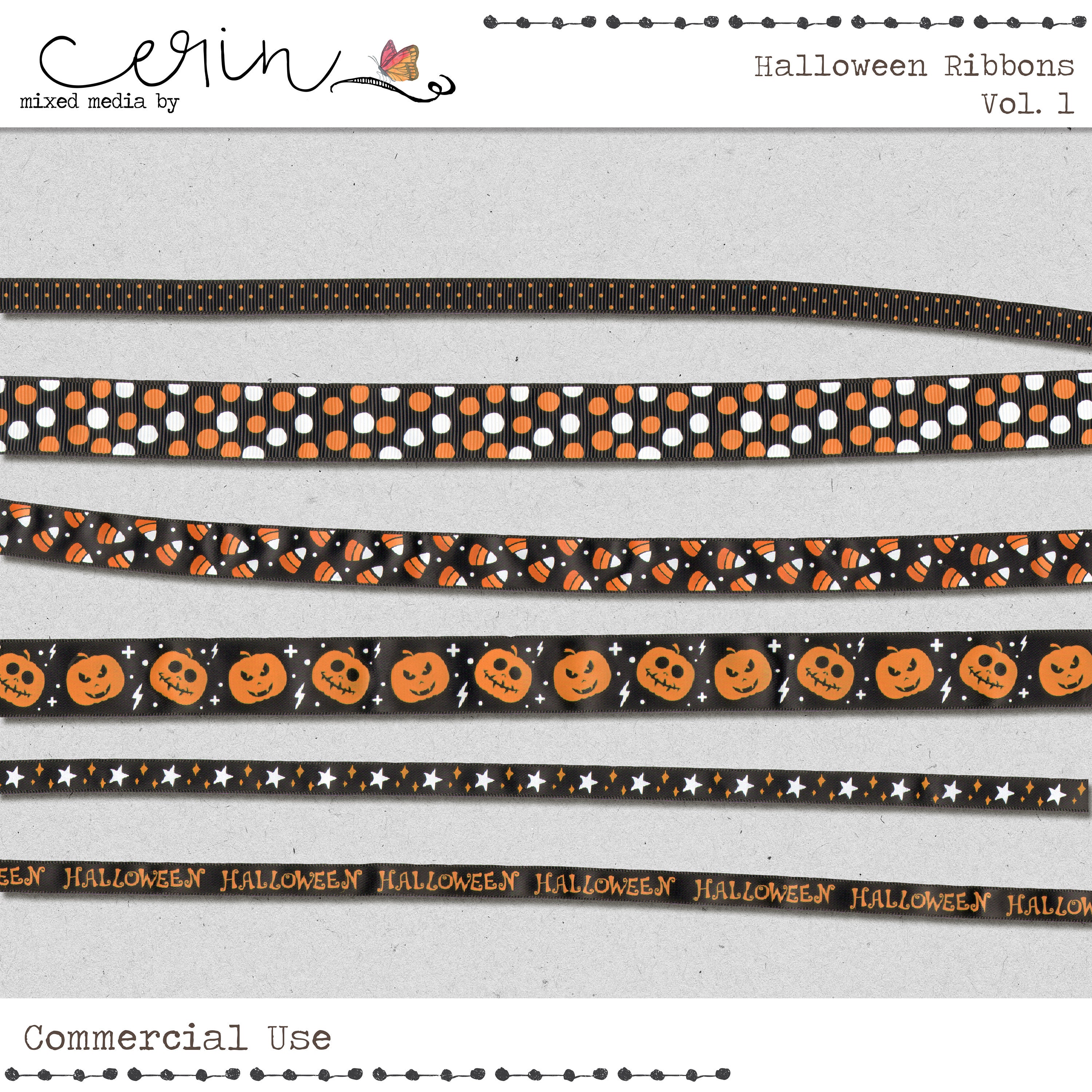 Halloween digitale lintenVol. 1 ~ Black Jack O'Lantern Trim ~ Junk Journal realistische vezelelementen ~ commercieel gebruik digitale scrapbookingbenodigdheden