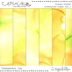 Papel aquarela sorvete de verão Vol5 ~ Papel artesanal digital ~ Textura de uso comercial ~ Suprimentos para scrapbooking digital ~ Papel aquarela amarelo