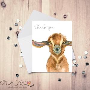 Goat Thank You Card~Watercolor Farmhouse Notecard~Rustic Animal Greeting Cards