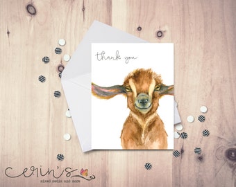 Goat Thank You Card~Watercolor Farmhouse Notecard~Rustic Animal Greeting Cards