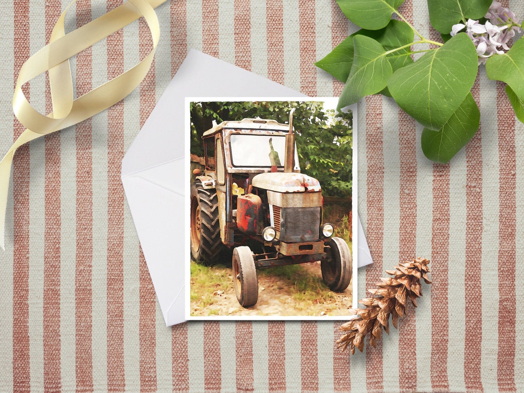 Watercolor Vintage Tractor Note Card~watercolor Farmhouse Notecard ...