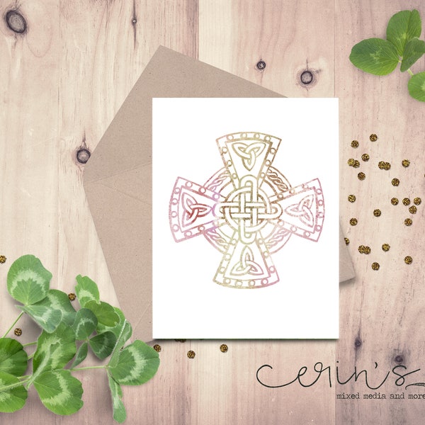 Celtic Cross Knot~Watercolor Celtic Cross~Blank Celtic Card~Knotwork Notecard~Everyday Card~Scottish Card~Irish Notecard~Hand Drawn Knotwork