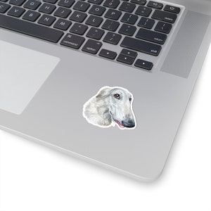 May include: A watercolor painting of a white Borzoi dog with its tongue sticking out. The dog is looking to the right of the image.