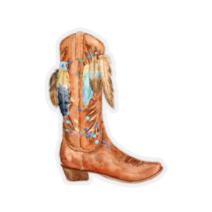 Feather Cowboy Boots Decal~Western Kiss-Cut Stickers~Bridal Party Favors~Pretty Boots Decor~Gift for Girlfriend