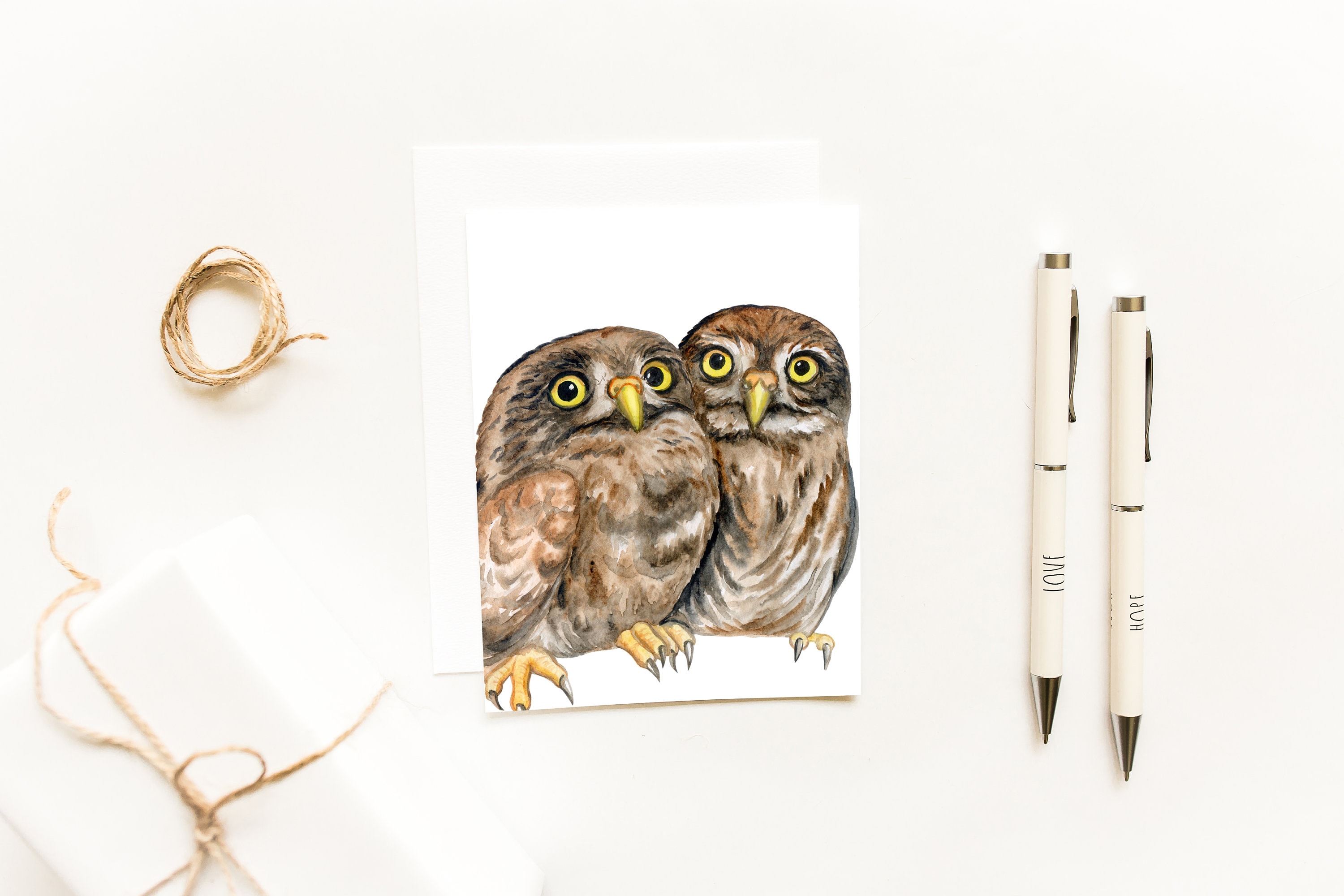 Baby Screech Owls Note Cards~Watercolor Note Card Set~Blank Note Cards~Hand Painted Owl~Animal Note 