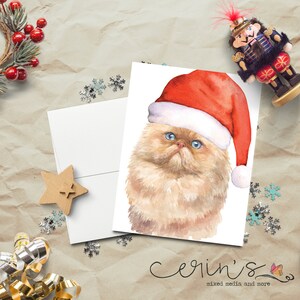 Watercolor Persian Cat Christmas Card~Warm and Cozy Holiday Cat Cards~Feline Stationery~Gift for Cat Lad