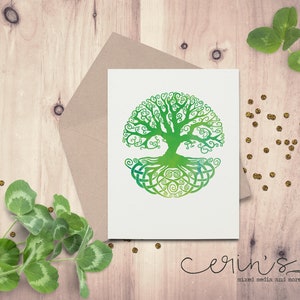 Green Celtic Tree of Life Watercolor Blank Knotwork Card~Celtic Nature Greeting Cards~Watercolor Celtic Knots