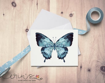 Watercolor Butterfly Note Card~Blank Blue Butterfly Notecards~Butterfly Stationery~Butterfly Gifts~Blue Morpho Entomology Cards