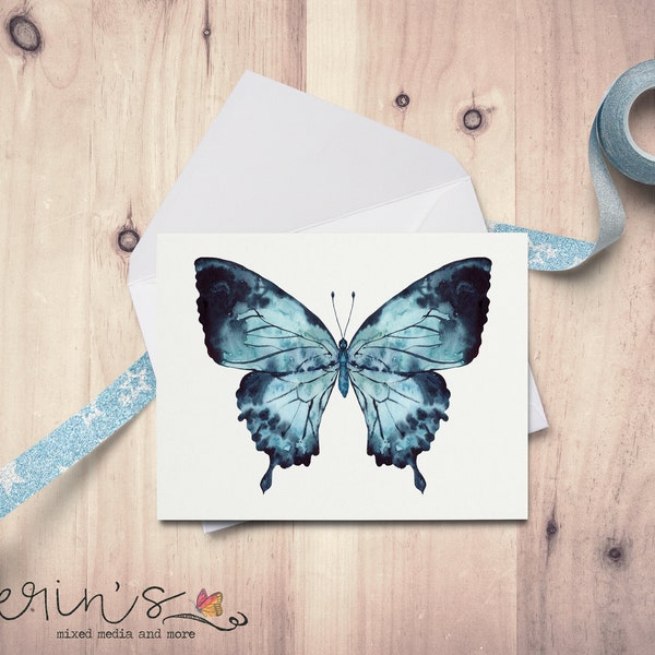 Watercolor Butterfly Note Card~Blank Blue Butterfly Notecards~Butterfly Stationery~Butterfly Gifts~Blue Morpho Entomology Cards